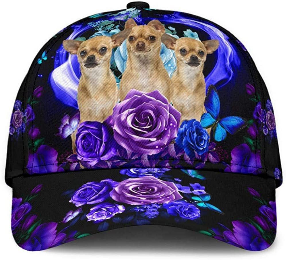 Chihuahua Love Purple Flower 3D Printed Unisex Hat Classic Cap, Baseball Cap Trucker Hats Custom Hats Gifts For Men & Women