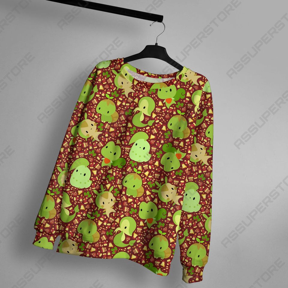 Chikorita Treecko Sweatshirt Cute Grass Type Chikorita Treecko Japanese Anime Sweatshirt Gift