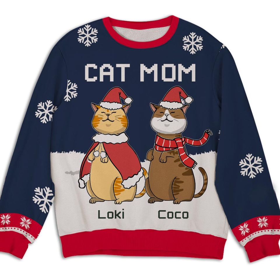 Chilling Cat Dad Mom Personalized Custom Pet Parent Christmas Ugly Sweatshirt