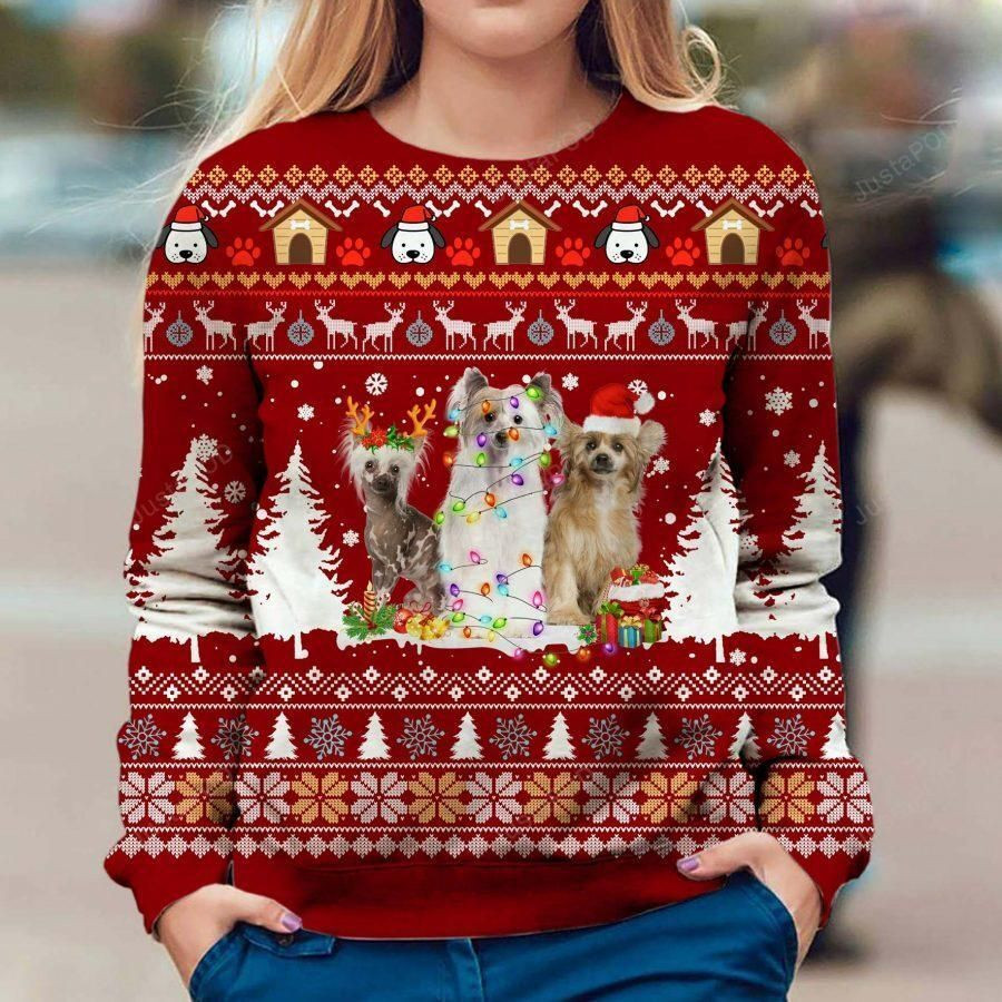 Chinese Crested Dog Ugly Christmas Sweater Adult 3D Funny Matching for family