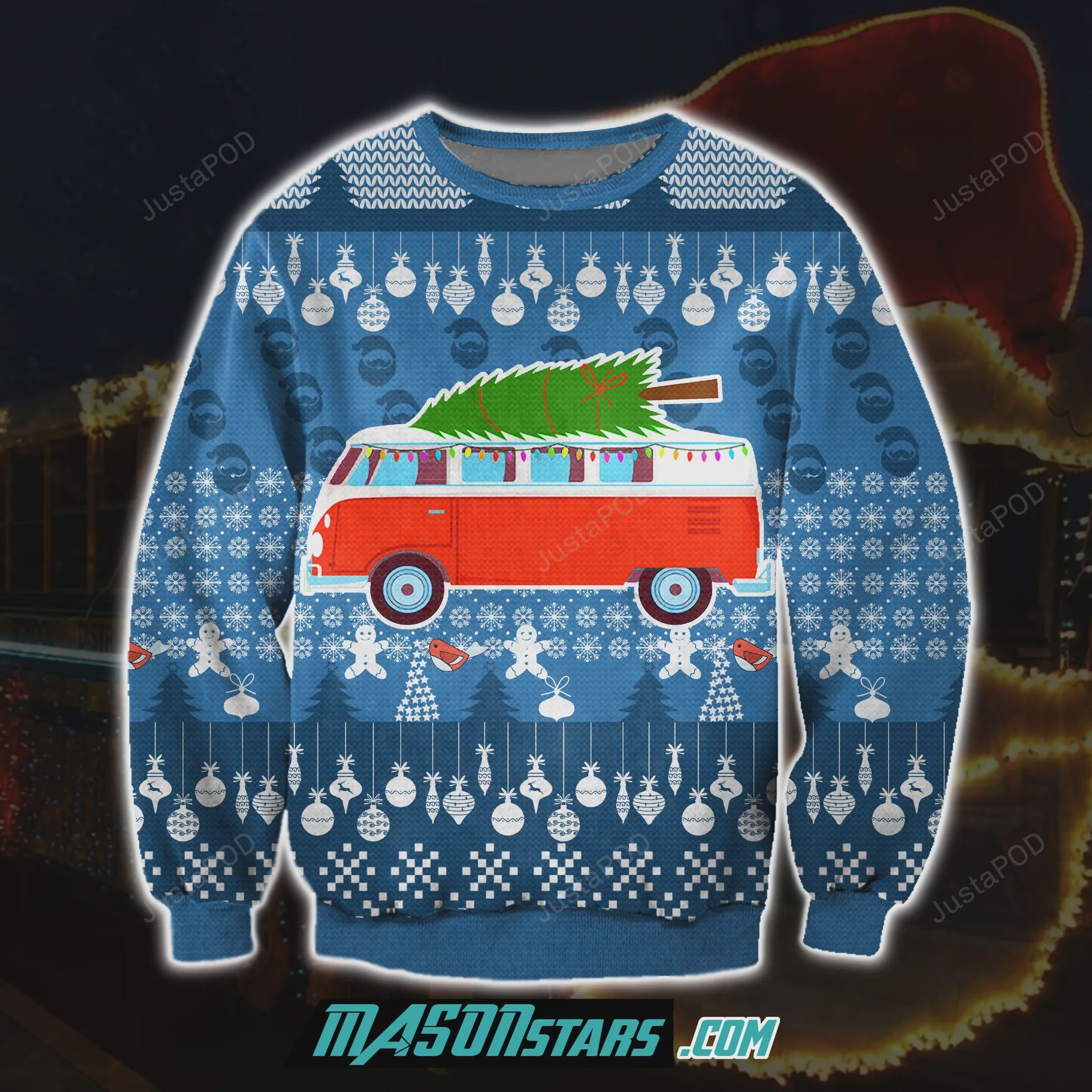 Chirstmas Bus 3D Print Knitting Pattern Ugly Christmas Sweater Adult 3D Funny Matching for family