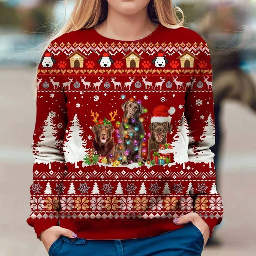 Chocolate Labrador Retriever Ugly Christmas Sweater Adult 3D Funny Matching for family
