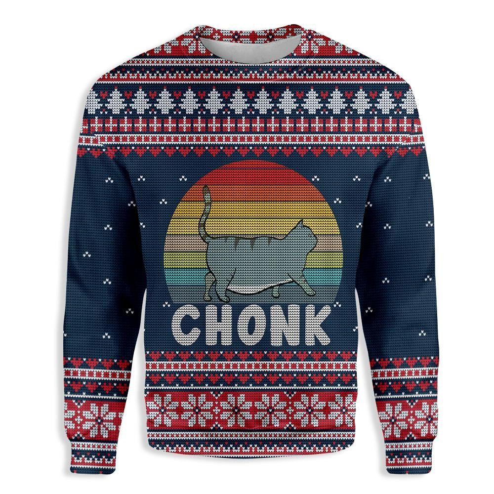 Chonk Cat Ugly Christmas Sweater Adult 3D Funny Matching for family