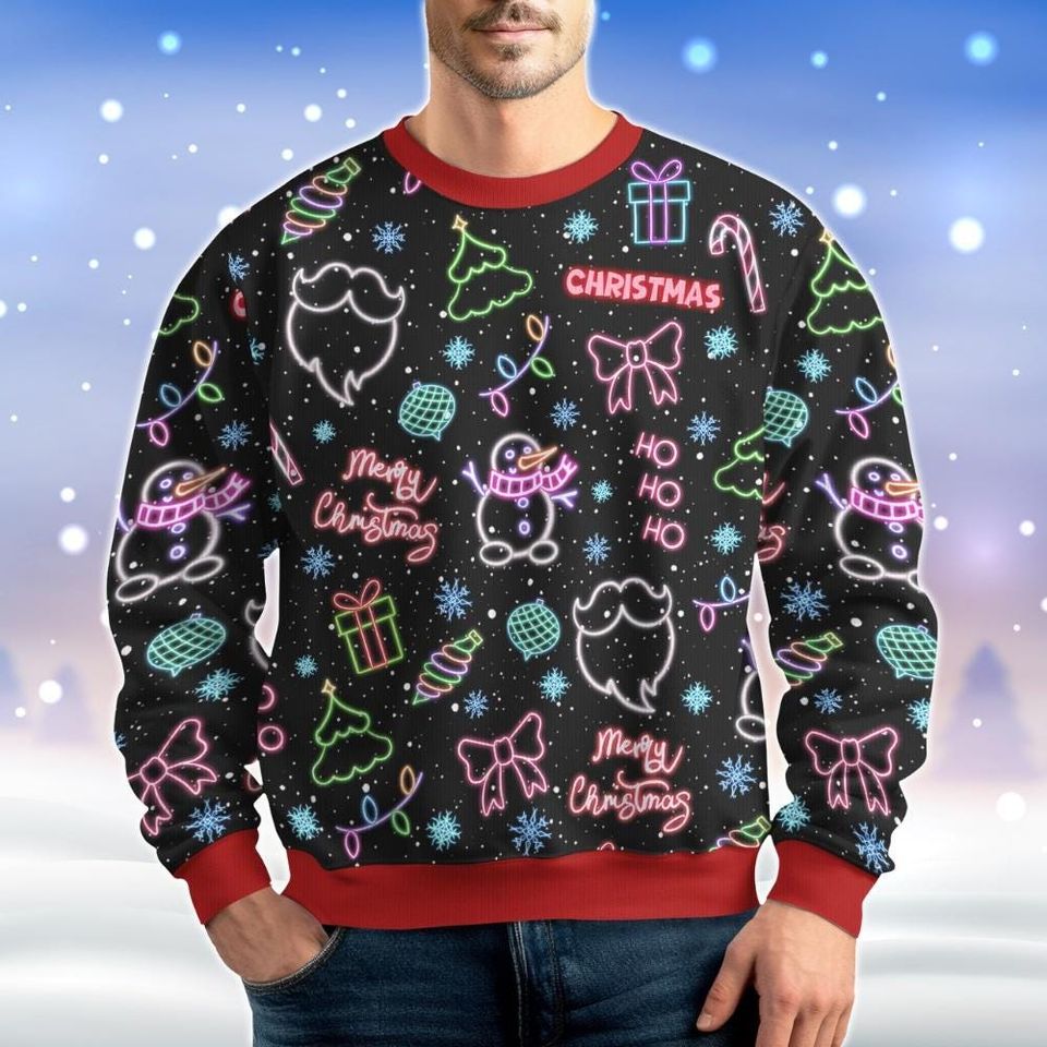 Chrismas Neon Light Ugly Sweater, Santa Claus Ugly Christmas Sweater