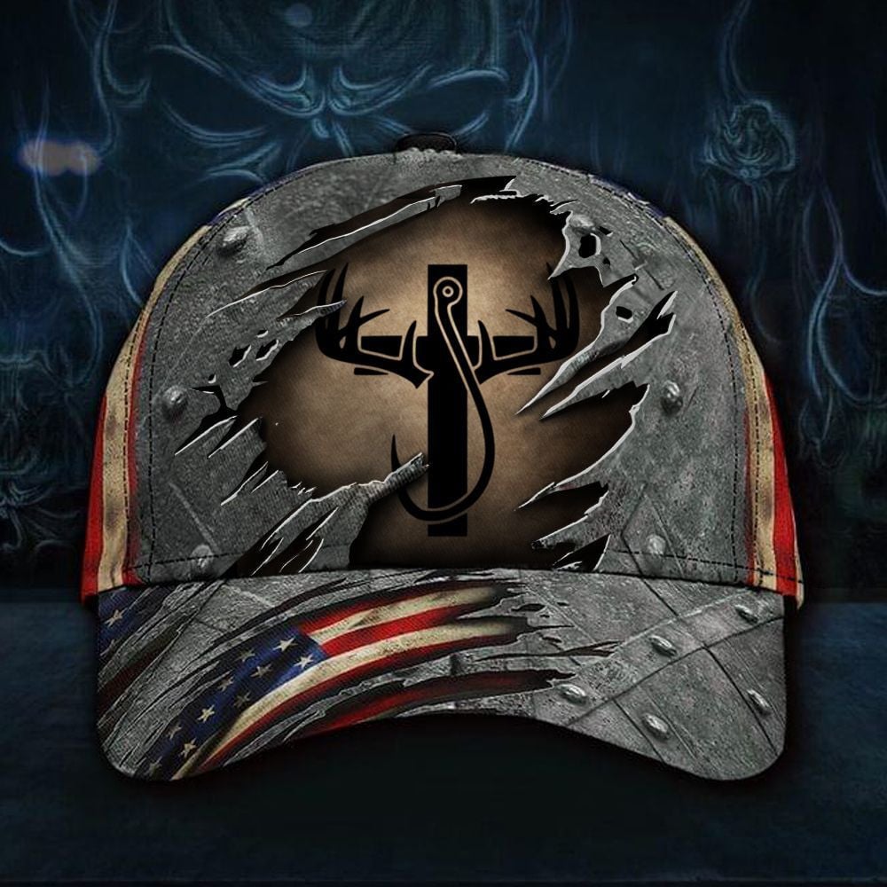 Christian Cross Deer Hunter Fishing Vintage Hat USA Flag Old Retro Baseball Cap Gift For Him Trucker Hats Custom Hats Gifts For Men & Women