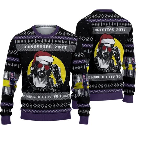 Christmas 2077 He Have A City To Burn Ugly Christmas Sweater - Image 2
