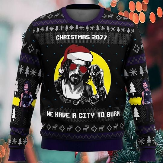 Christmas 2077 He Have A City To Burn Ugly Sweater - Image 5