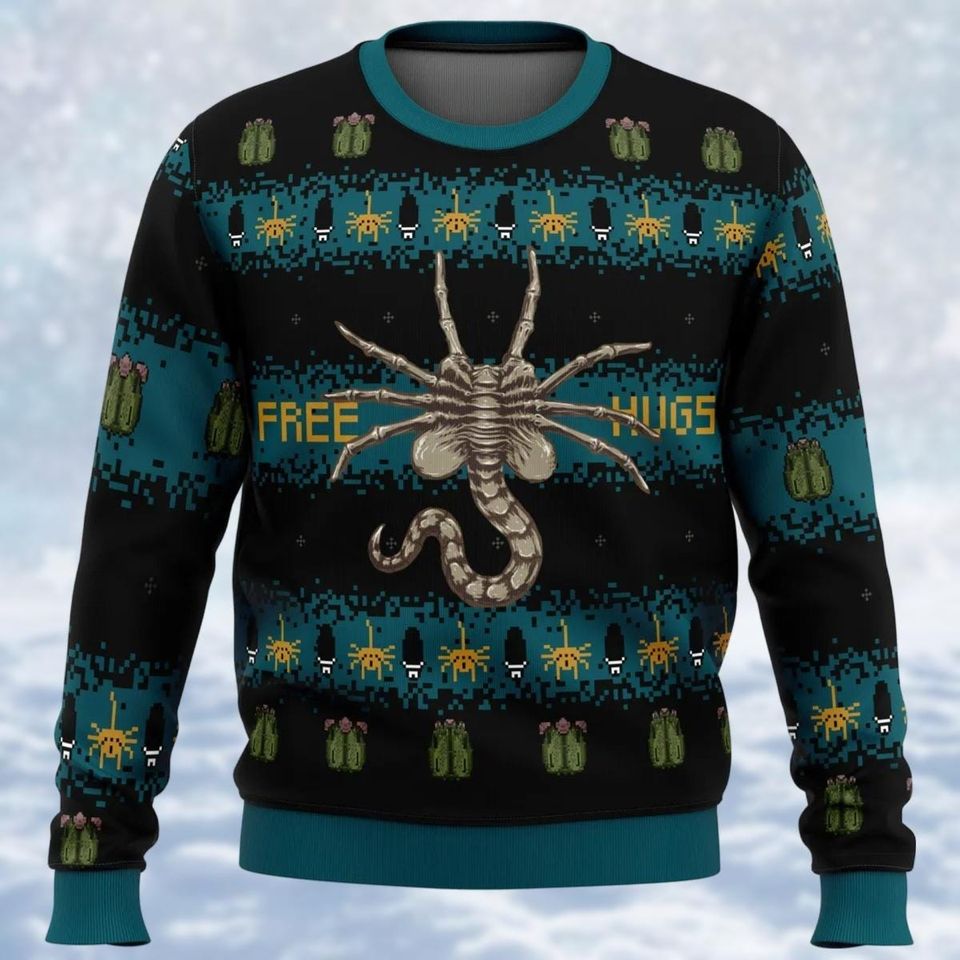 Christmas Alien Ugly Sweater, Facehugger Christmas Sweatshirt, Chestburster Xmas Sweatshirt