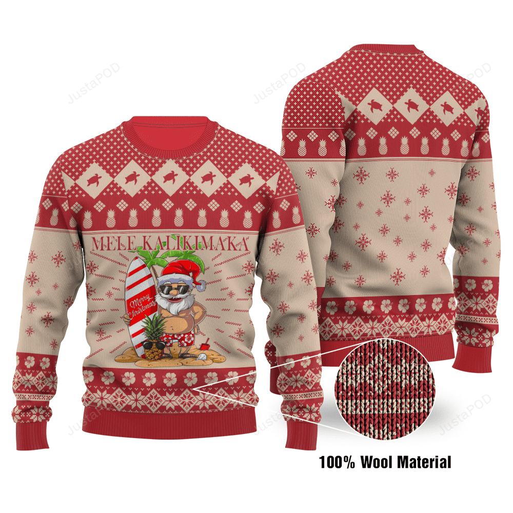 Christmas Aloha Hawaii Mele Kalikimaka Ugly Christmas Sweater Adult 3D Funny Matching for family