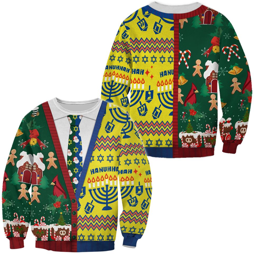 Christmas And Hanukkah Cadigan Costume Ugly Sweater