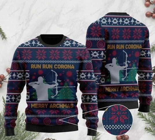 Christmas Archery Run Run Corona Hunting Ugly Christmas Sweater Adult 3D Funny Matching for family