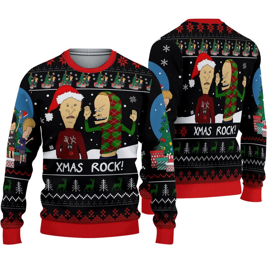 Christmas Beavis and Butthead Ugly Sweater, Funny Christmas Sweater