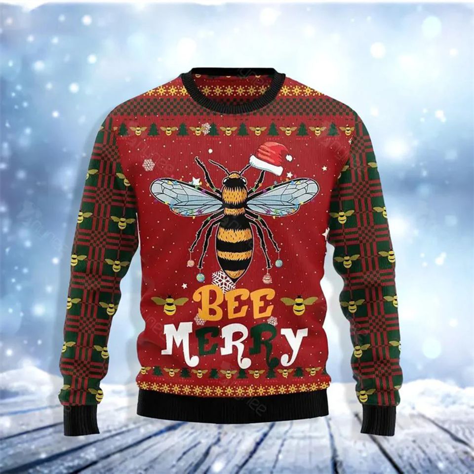 Christmas Bee Print Ugly Sweater Christmas Cosplay Sweater