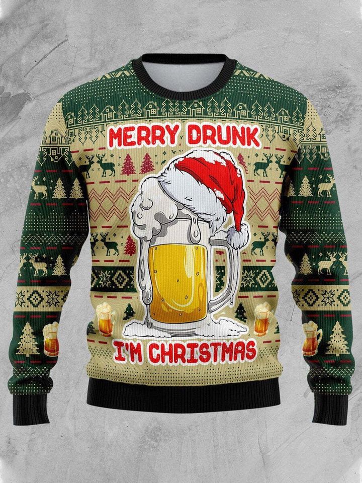 Christmas Beer And Santa Hat 3D Ugly Sweater