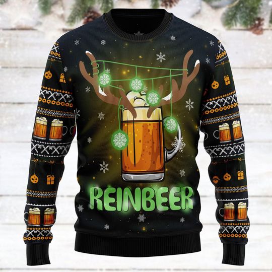 Christmas Beer Reindeer Ugly Sweater, Beer Xmas Sweater - Image 6