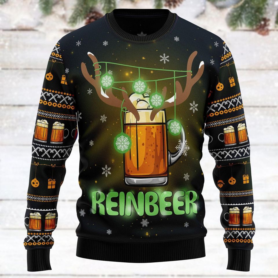 Christmas Beer Reindeer Ugly Sweater, Beer Xmas Sweater