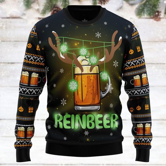 Christmas Beer Reindeer Ugly Sweater, Beer Xmas Sweater - Image 5