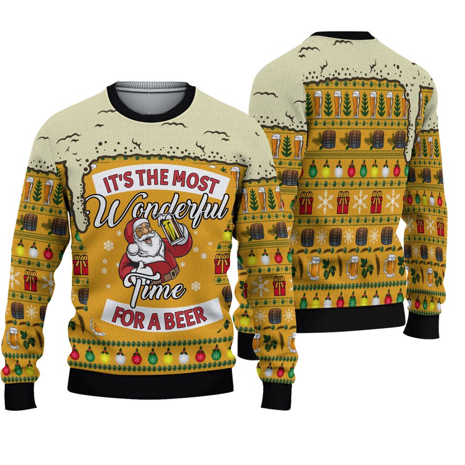 Christmas Beer Sweater Most Wonderful Time For Beer 3D Sweaters
