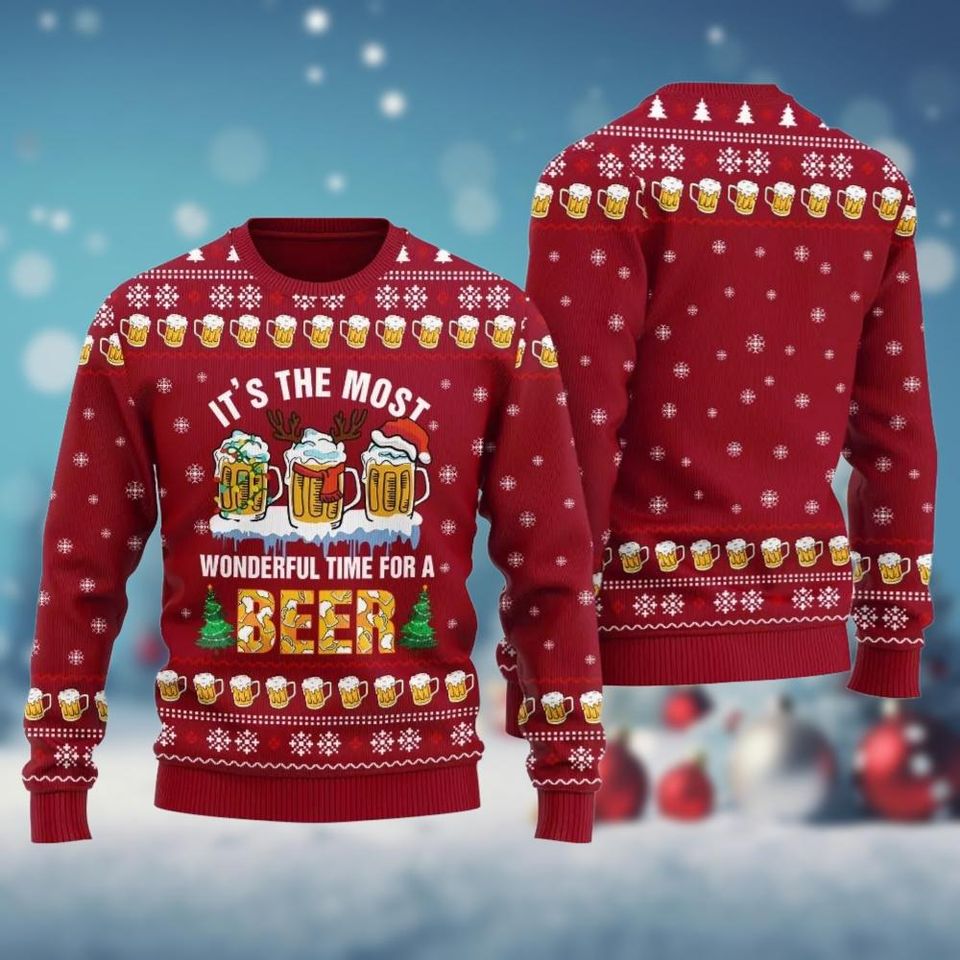 Christmas Beer Ugly Sweater, Merry Beermas Holiday Sweater