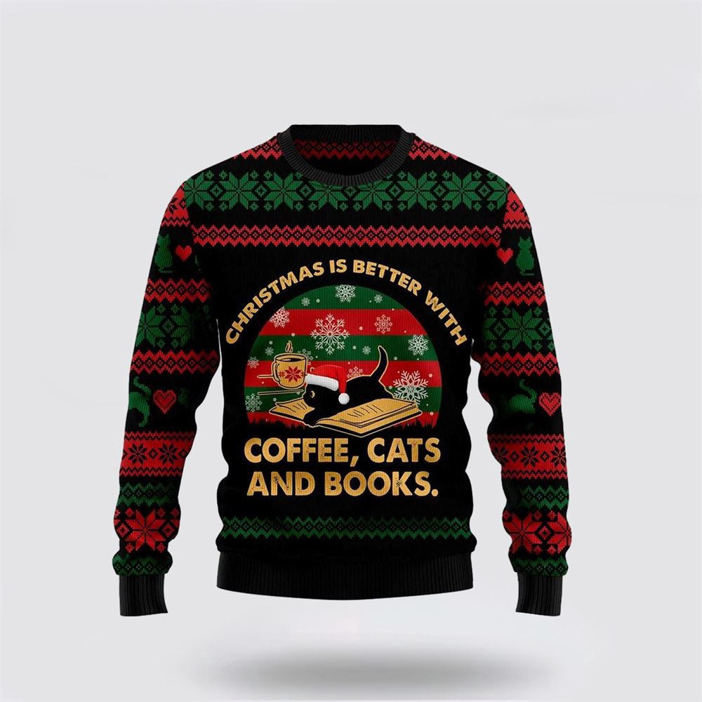 Christmas Better With Cat And Book Ugly Christmas Sweater Christmas Unisex Sweater Funny Christmas Sweater