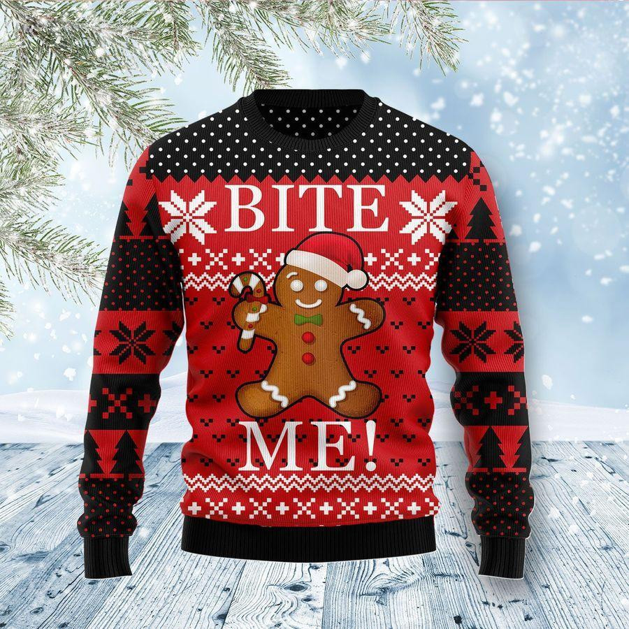 Christmas Bite Me Ugly Christmas Sweater Adult 3D Funny Matching for family