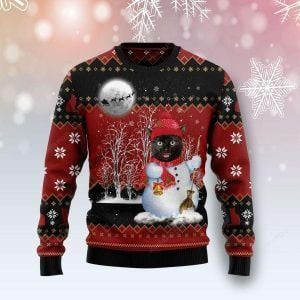 Christmas Black Cat Snowman Ugly Christmas Sweater Adult 3D Funny Matching for family