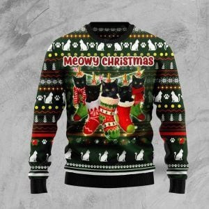 Christmas Black Cat Socks Ugly Christmas Sweater Adult 3D Funny Matching for family