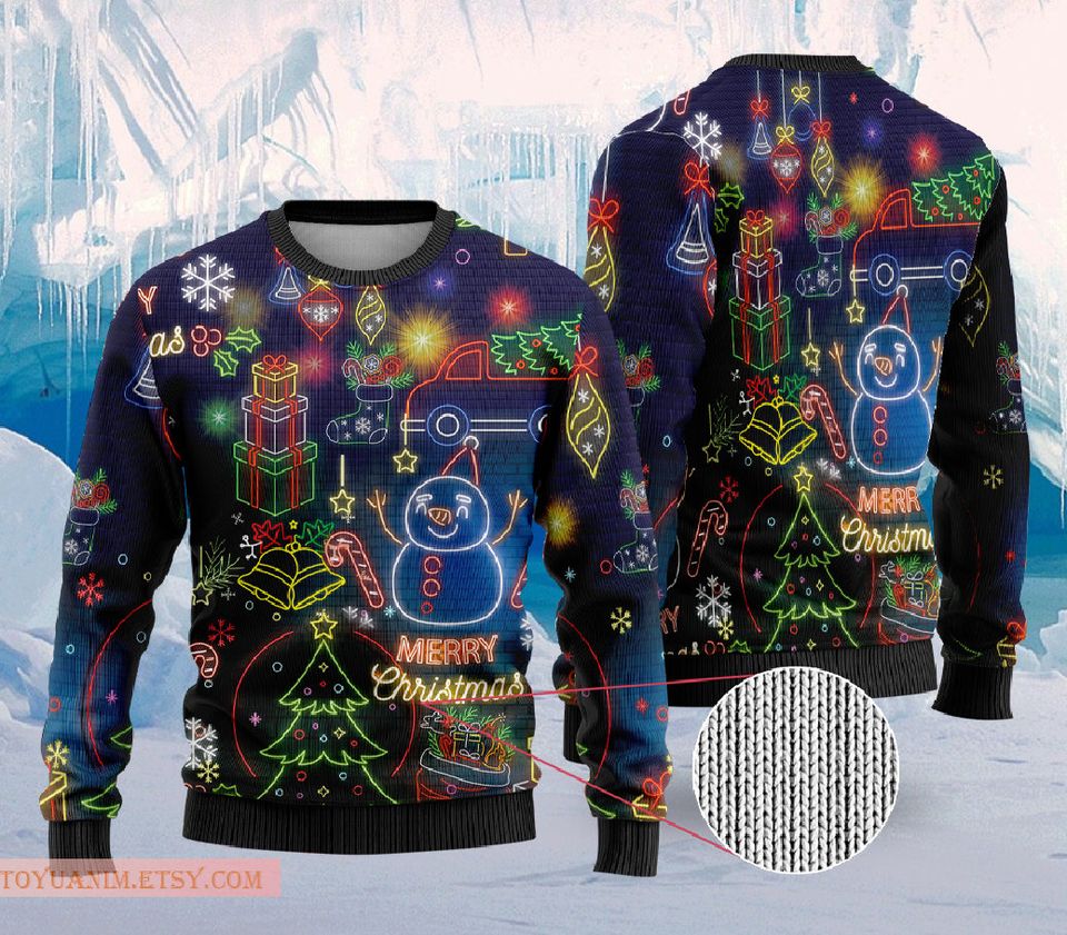 Christmas Bright Neon Lighting 3D Ugly Christmas Sweater, Neon Lighting Ugly Sweater