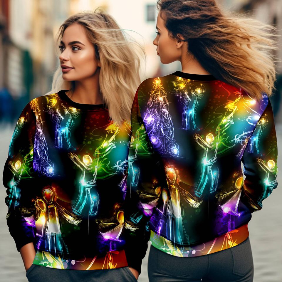 Christmas Bright Neon Lighting Christmas Sweatshirt | Reindeer Santa Claus