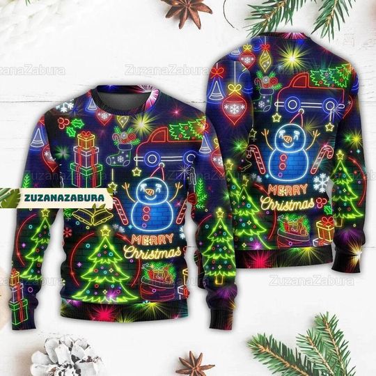 Christmas Bright Neon Lighting Sweater, Bright Neon Lighting Sweater - Image 3