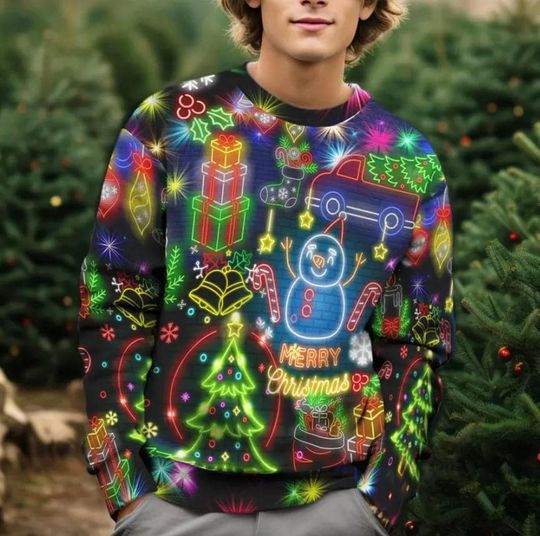 Christmas Bright Neon Lighting Ugly Christmas Sweater - Image 10