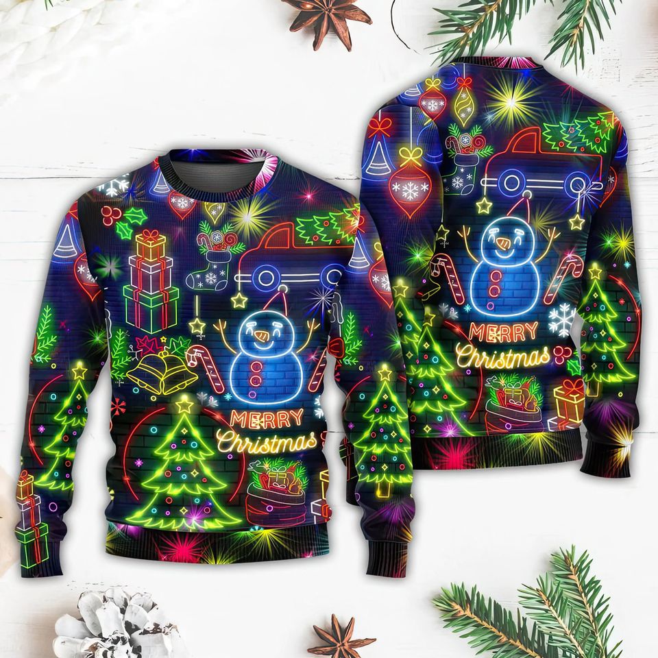 Christmas Bright Neon Lighting Ugly Christmas Sweater - Image 2