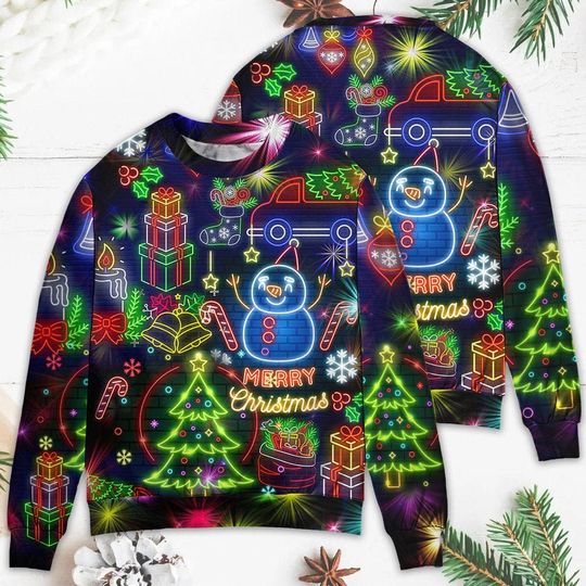 Christmas Bright Neon Lighting Ugly Christmas Sweater - Image 10