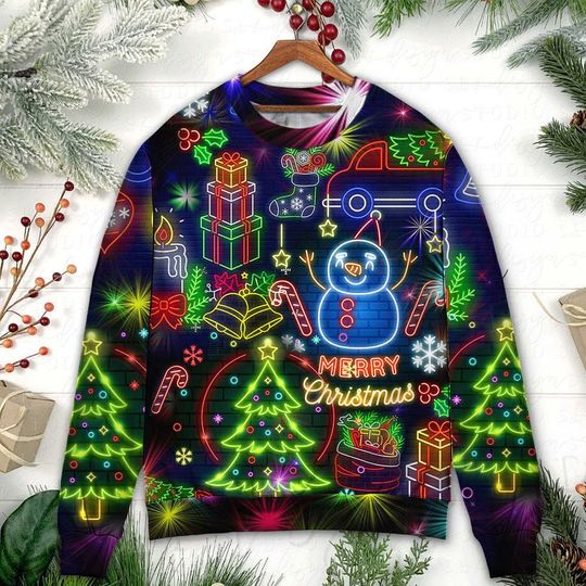 Christmas Bright Neon Lighting Ugly Christmas Sweater - Image 12