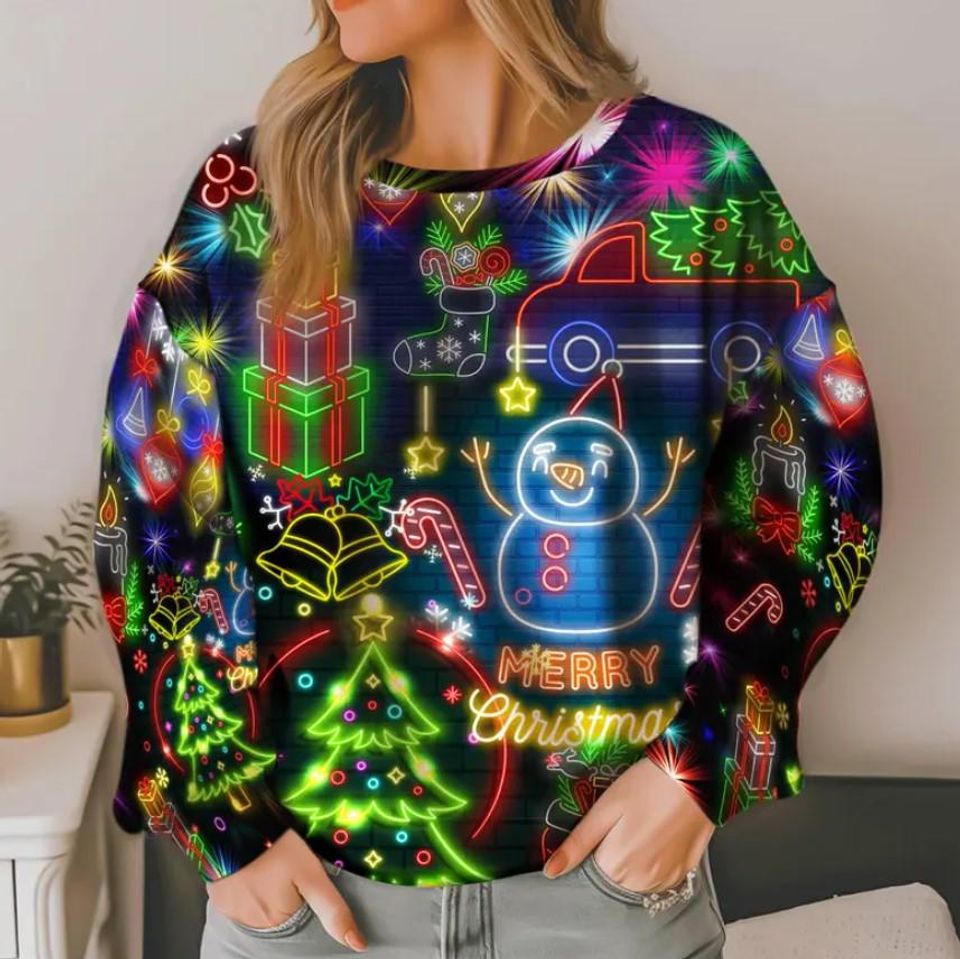 Christmas Bright Neon Lighting Ugly Christmas Sweater - Image 3