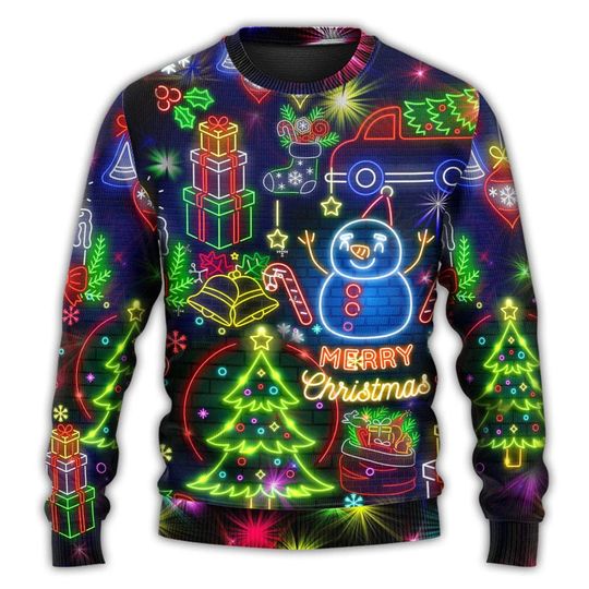 Christmas Bright Neon Lighting Ugly Christmas Sweater - Image 11