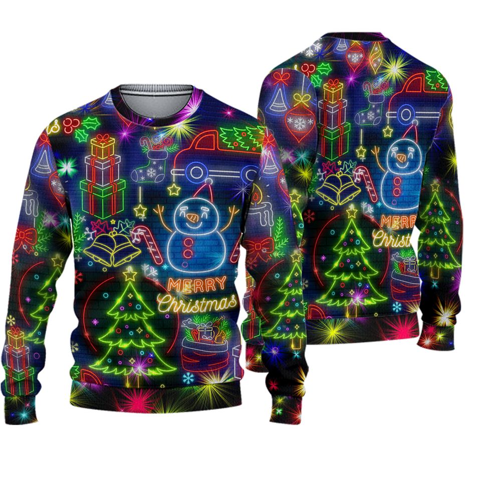 Christmas Bright Neon Lighting Ugly Christmas Sweater
