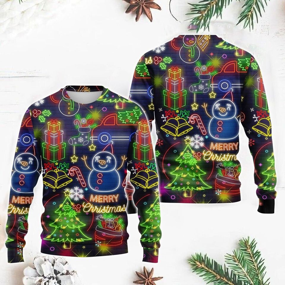 Christmas Bright Neon Lighting Ugly Christmas Sweater