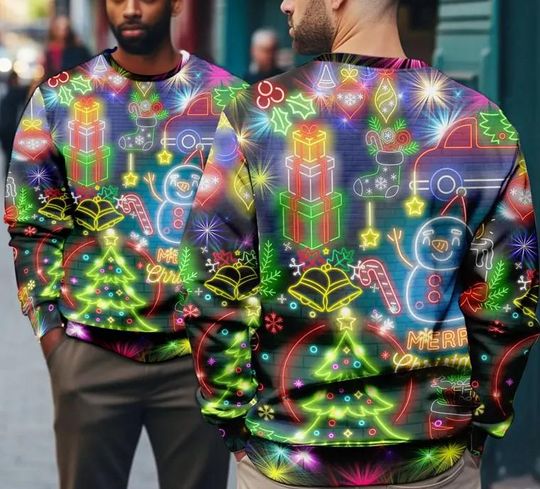 Christmas Bright Neon Lighting Ugly Christmas Sweater - Image 11