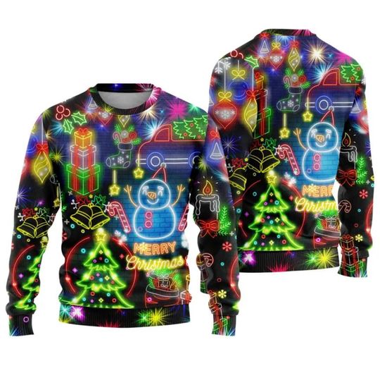 Christmas Bright Neon Lighting Ugly Christmas Sweater - Image 8
