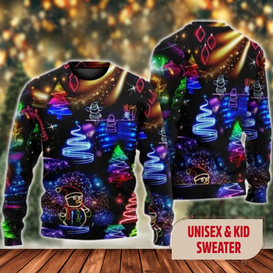 Christmas Bright Neon Lighting Ugly Christmas Sweater, Neon Lighting Xmas Sweatshirt