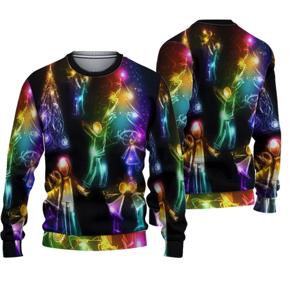 Christmas Bright Neon Lighting Ugly Christmas Sweater, Reindeer Santa Claus Ugly Sweater