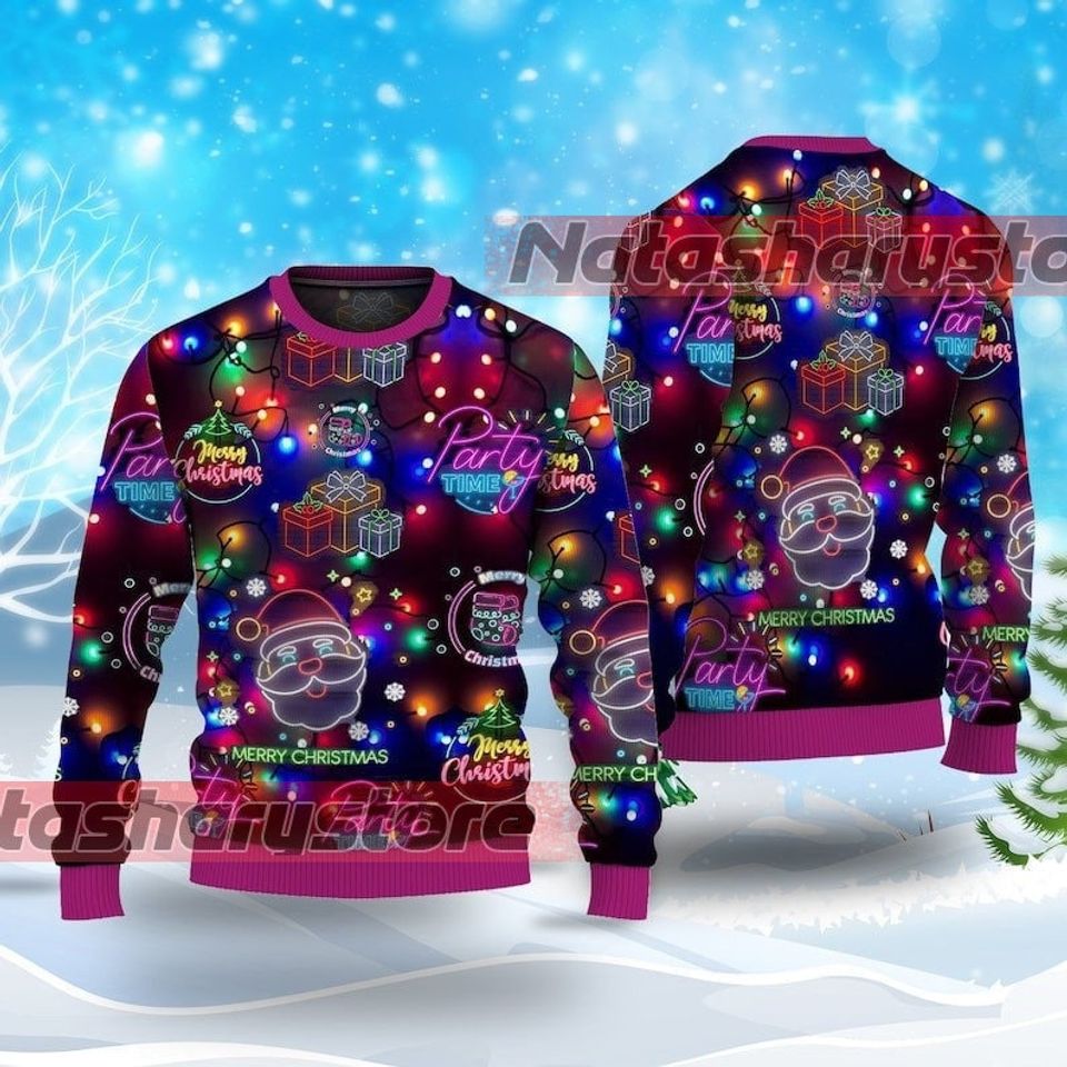 Christmas Bright Neon Lighting Ugly Christmas Sweater, Ugly Sweater 2023