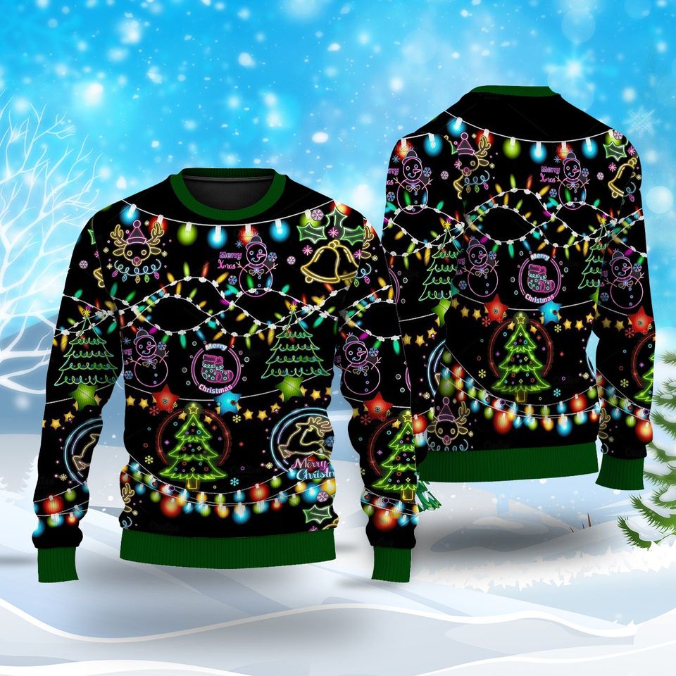 Christmas Bright Neon Lighting Ugly Christmas Sweater, Ugly Sweater 2023