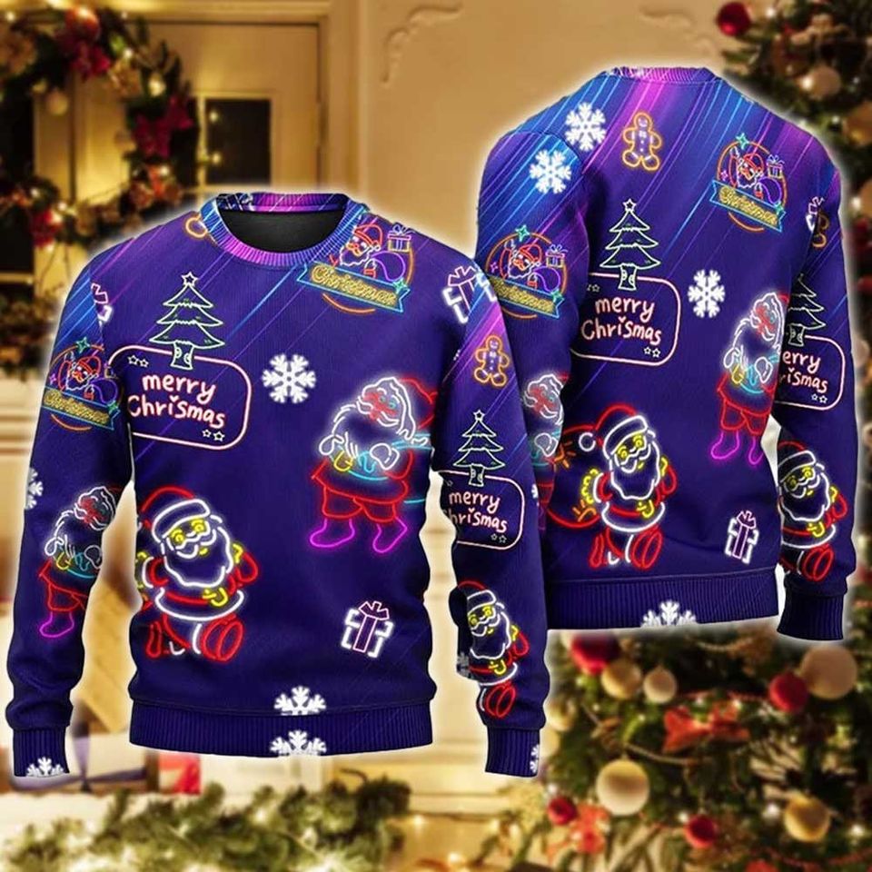 Christmas Bright Neon Lighting Ugly Christmas Sweater, Ugly Sweater 2023