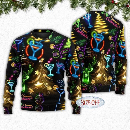 Christmas Bright Neon Lighting Ugly Christmas Sweater, Unisex - Image 3