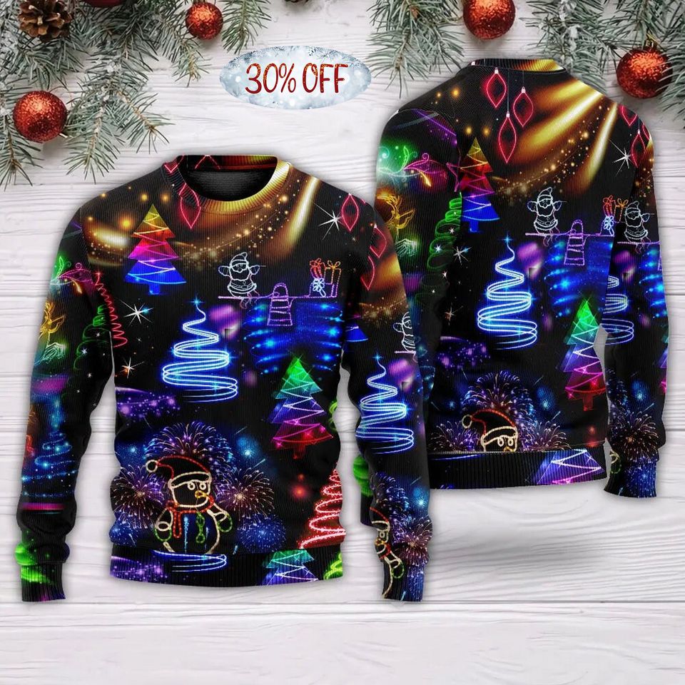 Christmas Bright Neon Lighting Ugly Christmas Sweater, Unisex