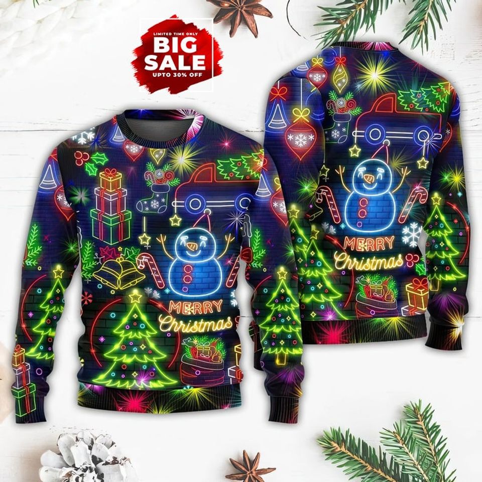 Christmas Bright Neon Lighting Ugly Christmas Sweater, Unisex