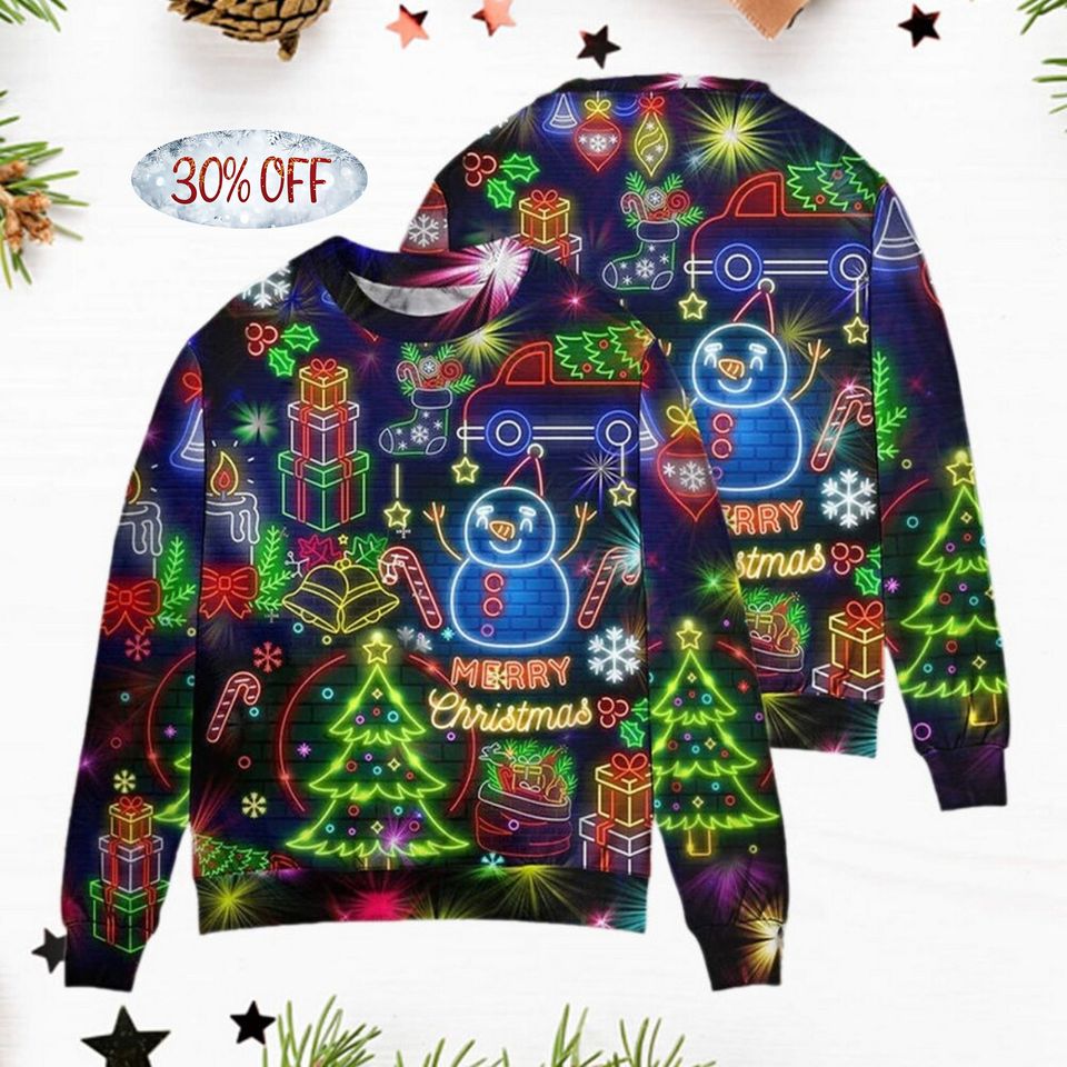 Christmas Bright Neon Lighting Ugly Christmas Sweater, Unisex