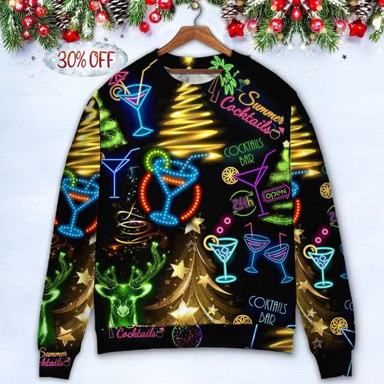 Christmas Bright Neon Lighting Ugly Christmas Sweater, Unisex - Image 4
